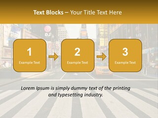 Two Taxi Cabs Driving Down A Busy City Street PowerPoint Template