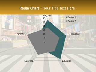 Two Taxi Cabs Driving Down A Busy City Street PowerPoint Template