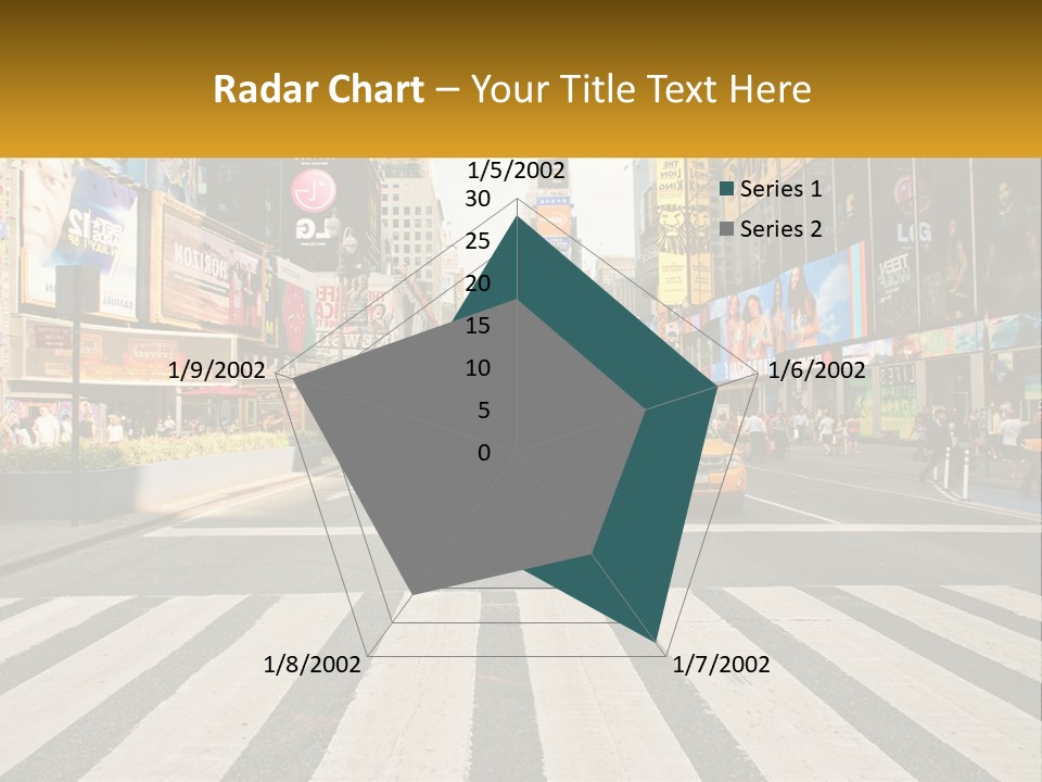 Two Taxi Cabs Driving Down A Busy City Street PowerPoint Template