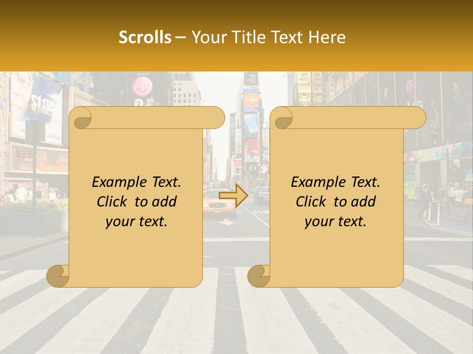 Two Taxi Cabs Driving Down A Busy City Street PowerPoint Template