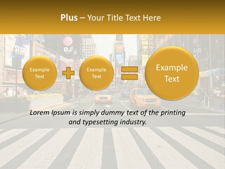 Two Taxi Cabs Driving Down A Busy City Street PowerPoint Template