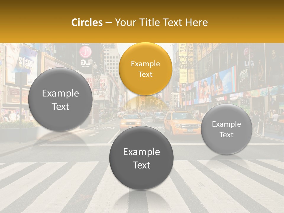 Two Taxi Cabs Driving Down A Busy City Street PowerPoint Template