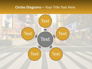 Two Taxi Cabs Driving Down A Busy City Street PowerPoint Template