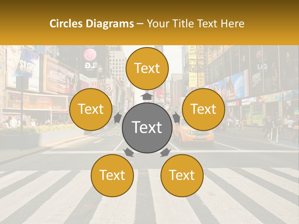 Two Taxi Cabs Driving Down A Busy City Street PowerPoint Template