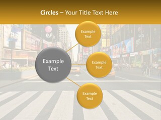 Two Taxi Cabs Driving Down A Busy City Street PowerPoint Template