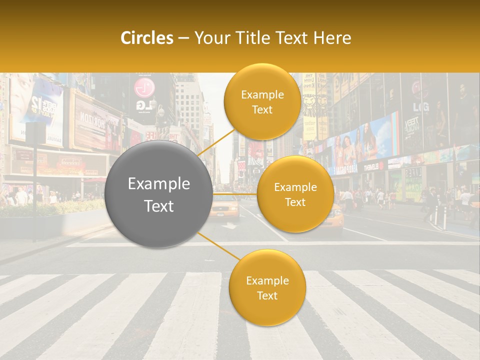 Two Taxi Cabs Driving Down A Busy City Street PowerPoint Template