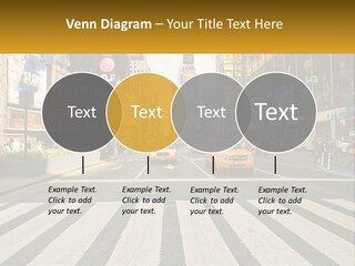 Two Taxi Cabs Driving Down A Busy City Street PowerPoint Template