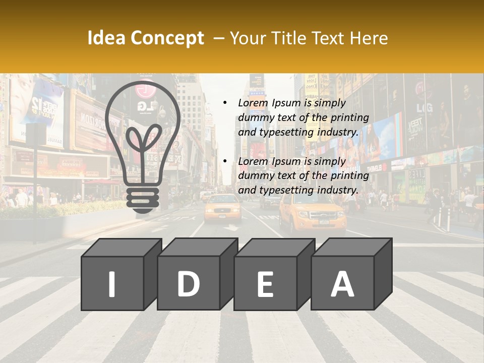 Two Taxi Cabs Driving Down A Busy City Street PowerPoint Template