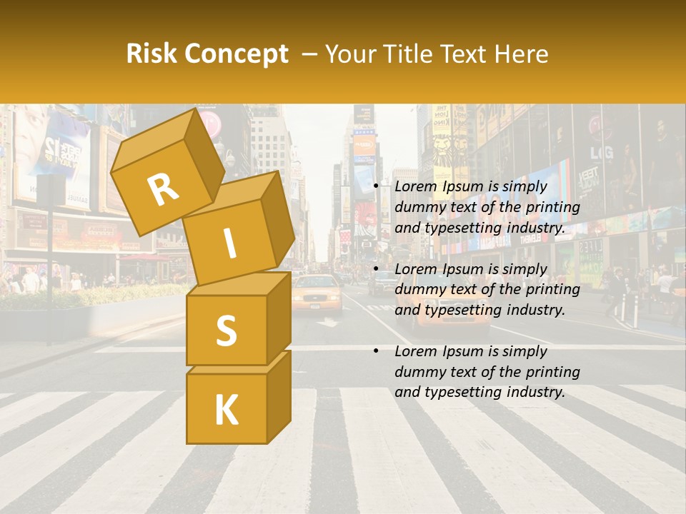 Two Taxi Cabs Driving Down A Busy City Street PowerPoint Template