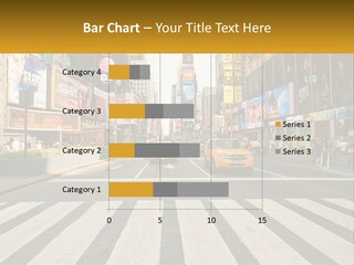 Two Taxi Cabs Driving Down A Busy City Street PowerPoint Template