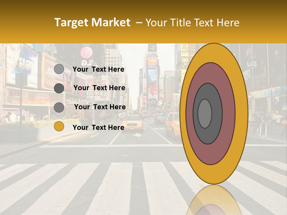 Two Taxi Cabs Driving Down A Busy City Street PowerPoint Template