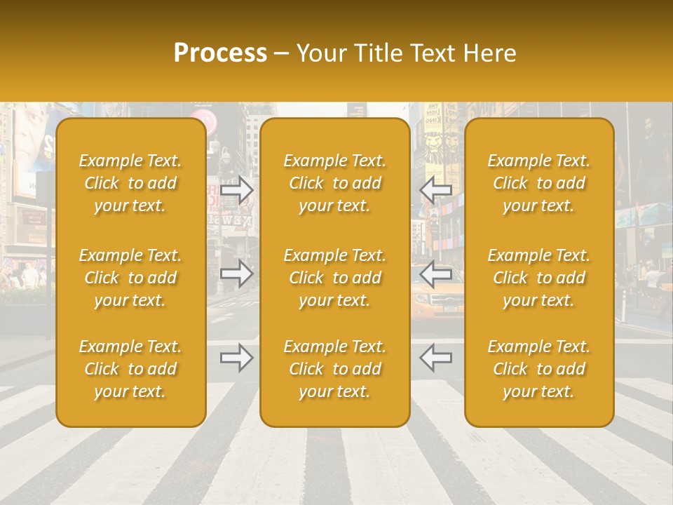 Two Taxi Cabs Driving Down A Busy City Street PowerPoint Template