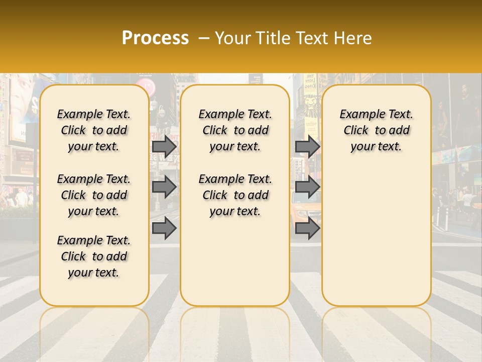Two Taxi Cabs Driving Down A Busy City Street PowerPoint Template