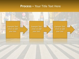 Two Taxi Cabs Driving Down A Busy City Street PowerPoint Template