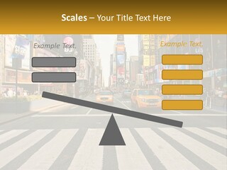 Two Taxi Cabs Driving Down A Busy City Street PowerPoint Template
