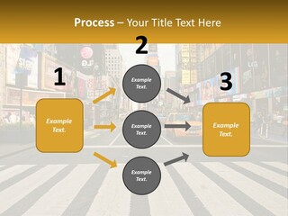 Two Taxi Cabs Driving Down A Busy City Street PowerPoint Template