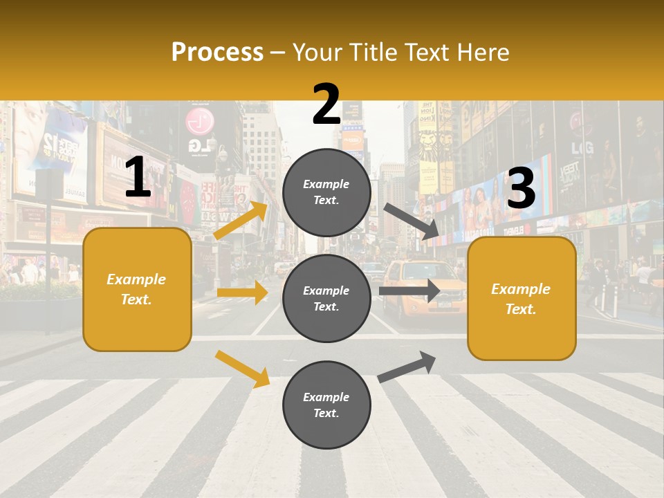 Two Taxi Cabs Driving Down A Busy City Street PowerPoint Template