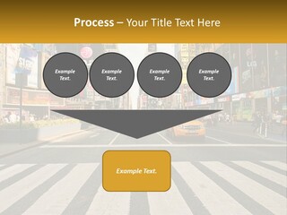 Two Taxi Cabs Driving Down A Busy City Street PowerPoint Template