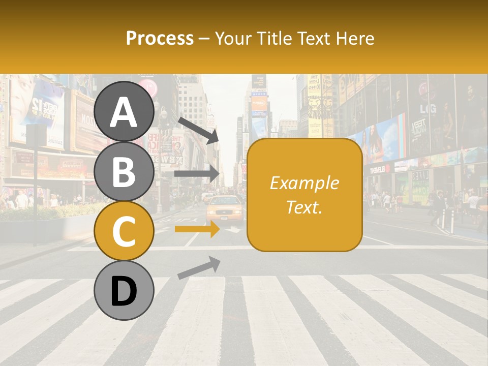 Two Taxi Cabs Driving Down A Busy City Street PowerPoint Template
