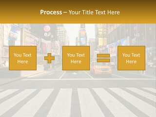 Two Taxi Cabs Driving Down A Busy City Street PowerPoint Template