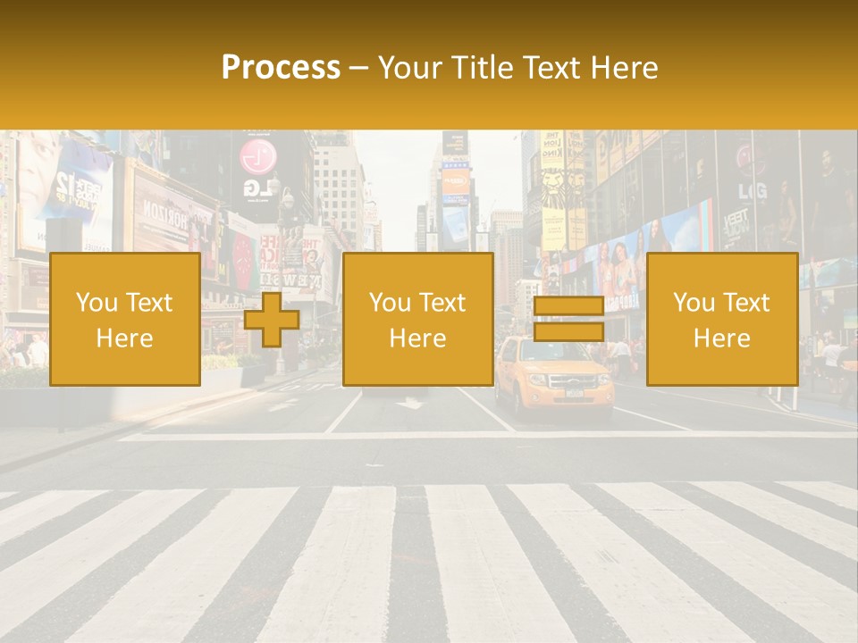Two Taxi Cabs Driving Down A Busy City Street PowerPoint Template