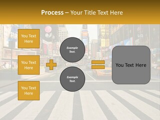 Two Taxi Cabs Driving Down A Busy City Street PowerPoint Template