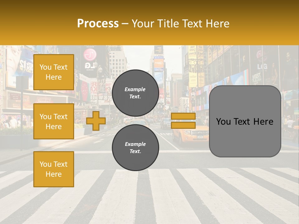 Two Taxi Cabs Driving Down A Busy City Street PowerPoint Template