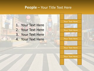 Two Taxi Cabs Driving Down A Busy City Street PowerPoint Template