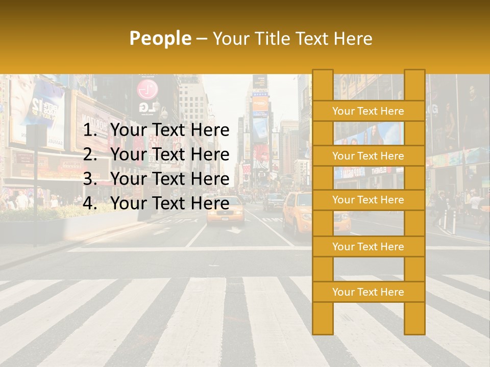 Two Taxi Cabs Driving Down A Busy City Street PowerPoint Template