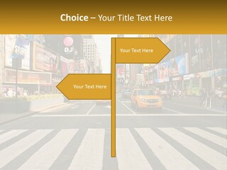 Two Taxi Cabs Driving Down A Busy City Street PowerPoint Template