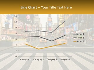 Two Taxi Cabs Driving Down A Busy City Street PowerPoint Template