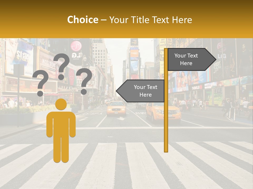 Two Taxi Cabs Driving Down A Busy City Street PowerPoint Template