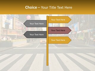 Two Taxi Cabs Driving Down A Busy City Street PowerPoint Template