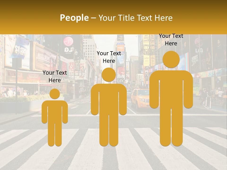 Two Taxi Cabs Driving Down A Busy City Street PowerPoint Template