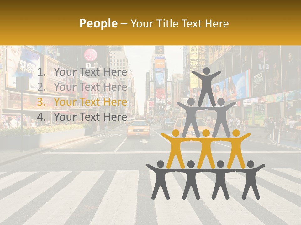 Two Taxi Cabs Driving Down A Busy City Street PowerPoint Template