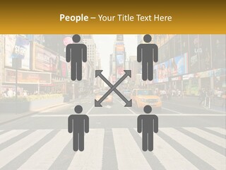 Two Taxi Cabs Driving Down A Busy City Street PowerPoint Template