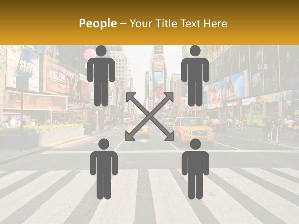 Two Taxi Cabs Driving Down A Busy City Street PowerPoint Template