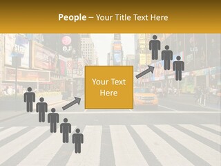 Two Taxi Cabs Driving Down A Busy City Street PowerPoint Template
