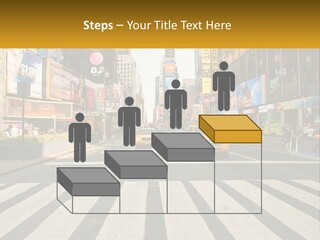 Two Taxi Cabs Driving Down A Busy City Street PowerPoint Template