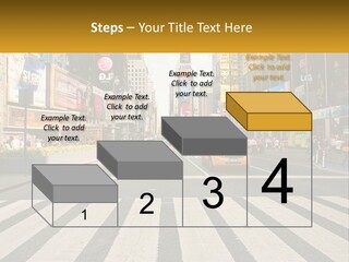Two Taxi Cabs Driving Down A Busy City Street PowerPoint Template
