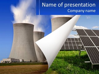 A Power Plant With Solar Panels In The Foreground PowerPoint Template