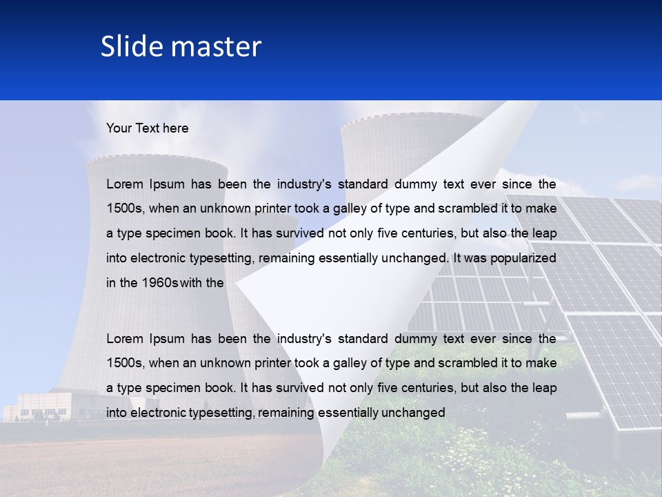 A Power Plant With Solar Panels In The Foreground PowerPoint Template