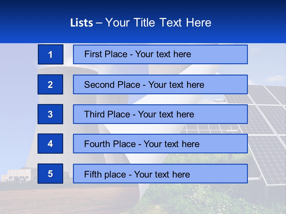 A Power Plant With Solar Panels In The Foreground PowerPoint Template