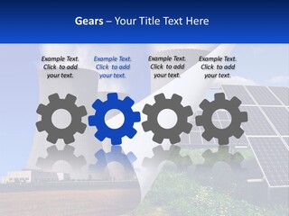 A Power Plant With Solar Panels In The Foreground PowerPoint Template