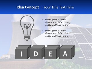 A Power Plant With Solar Panels In The Foreground PowerPoint Template
