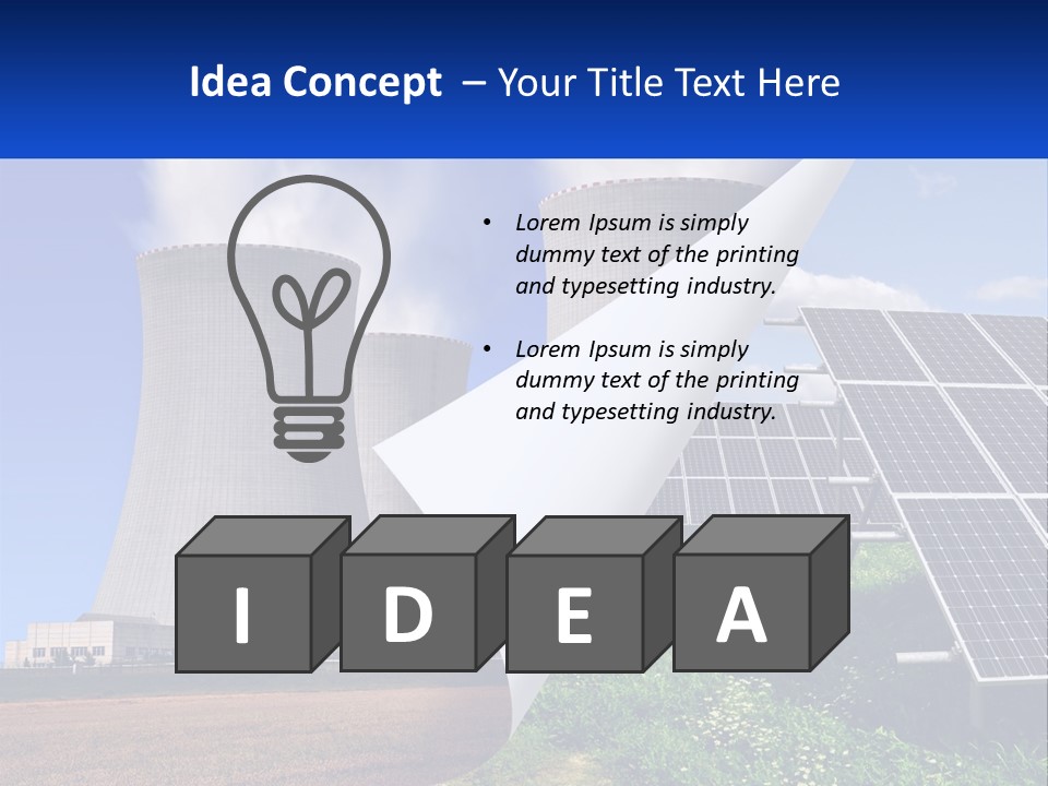 A Power Plant With Solar Panels In The Foreground PowerPoint Template