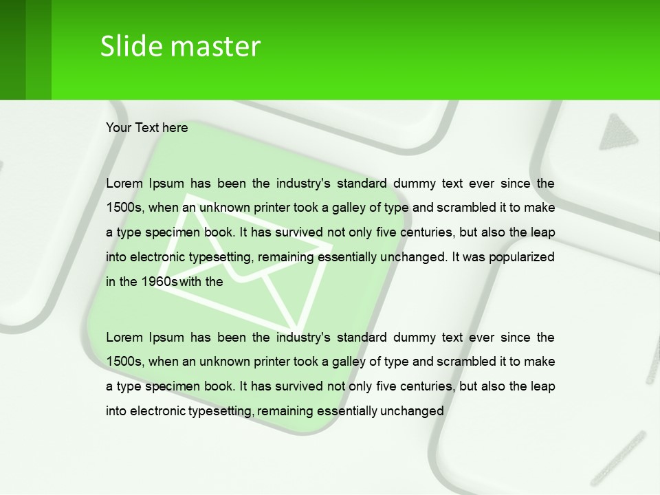 A Computer Keyboard With A Green Email Button On It PowerPoint Template