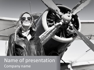 A Woman Standing In Front Of An Airplane PowerPoint Template