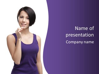 A Woman In A Purple Tank Top Holding Her Finger To Her Lips PowerPoint Template