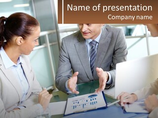 A Group Of People Sitting Around A Table Talking PowerPoint Template